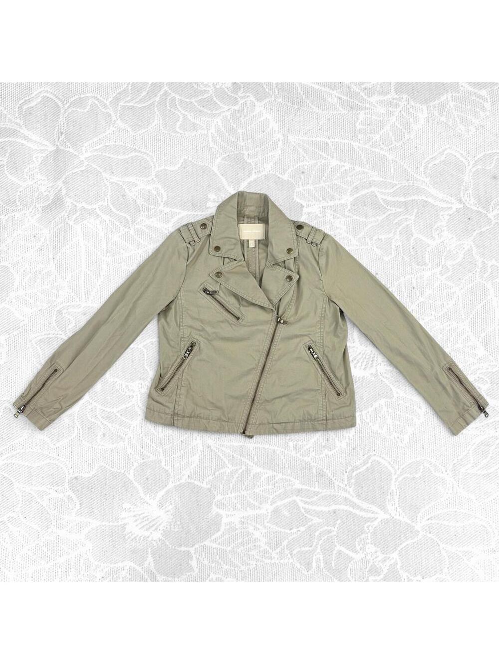 Banana Republic Khaki Asymmetrical Zip-Up Moto Jacket - Small